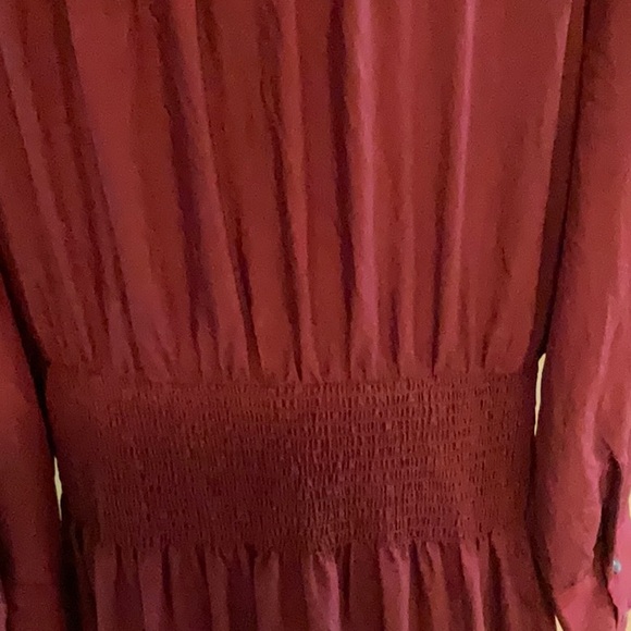 Future Collective Burgundy Collared Long Sleeves Smocked Midi Dress Size XXL - Picture 7 of 14